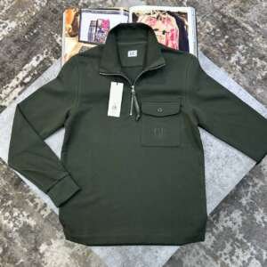 C.P FRONT POCKET HALFZIP JUMPER KHAKI