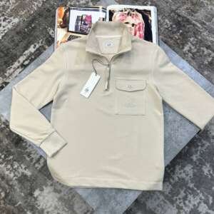 C.P FRONT POCKET HALFZIP JUMPER IVORY